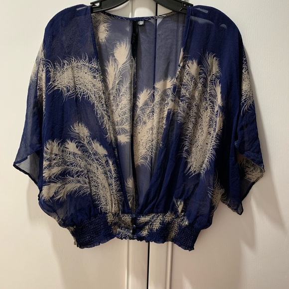 Bellatrix Navy & Taupe Silk Dolman Blouse - Picture 1 of 8